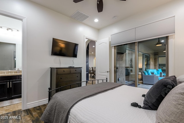 35443 N 87th Pl, Scottsdale, AZ 85266 - bedroom featuring wood finished floors, arched walkways, baseboards, recessed lighting, and ceiling fan