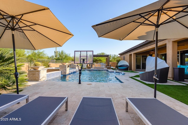 35443 N 87th Pl, Scottsdale, AZ 85266 - swimming pool with area for grilling, a fenced backyard, and a patio area