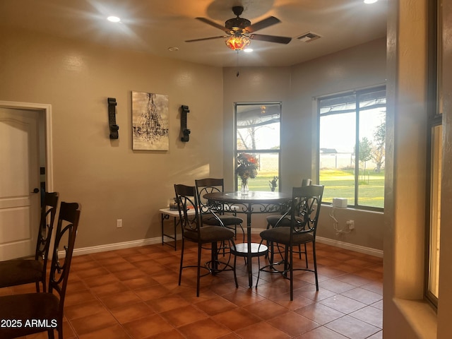 25722 S 179th St, Queen Creek, AZ 85142 - dining space with a ceiling fan, tile patterned floors, baseboards, and recessed lighting