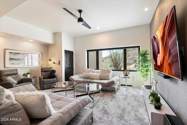 living room featuring ceiling fan