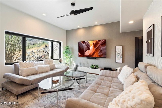 living room with ceiling fan