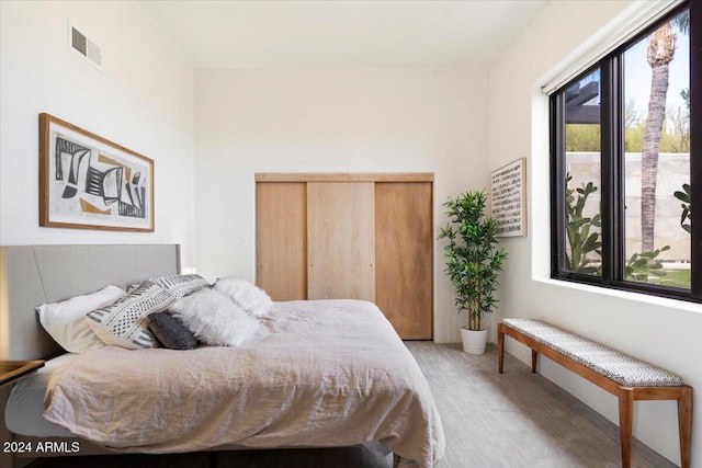 bedroom with a closet and multiple windows