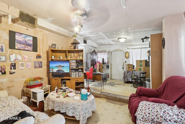 living room featuring light floors