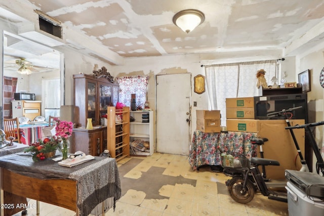 miscellaneous room with ceiling fan and light floors