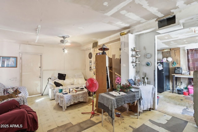 living room featuring light floors