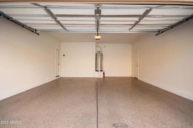 garage with water heater and a garage door opener