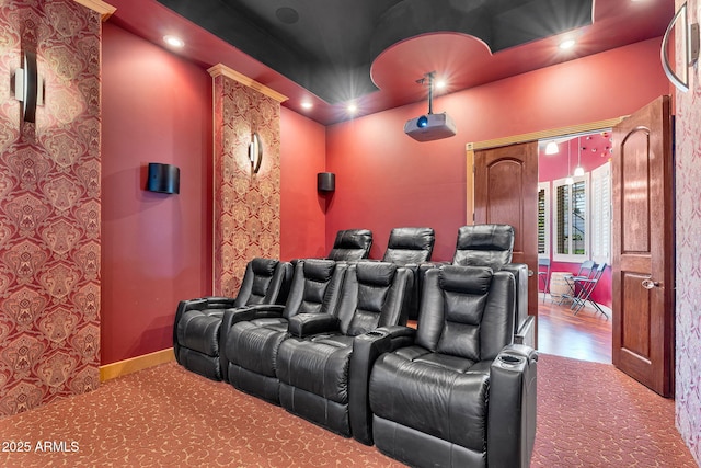 2371 E Sanoque Ct, Gilbert, AZ 85298 - carpeted home theater room featuring recessed lighting and baseboards