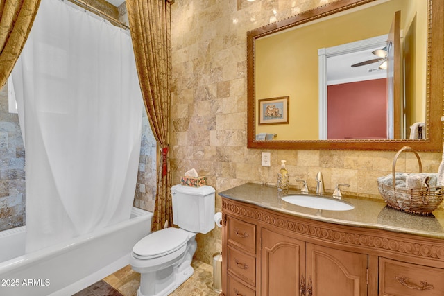 2371 E Sanoque Ct, Gilbert, AZ 85298 - full bath with vanity, shower / bath combo, and tile walls