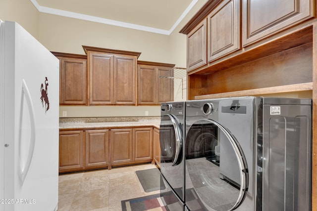 2371 E Sanoque Ct, Gilbert, AZ 85298 - laundry area with separate washer and dryer, cabinet space, and crown molding