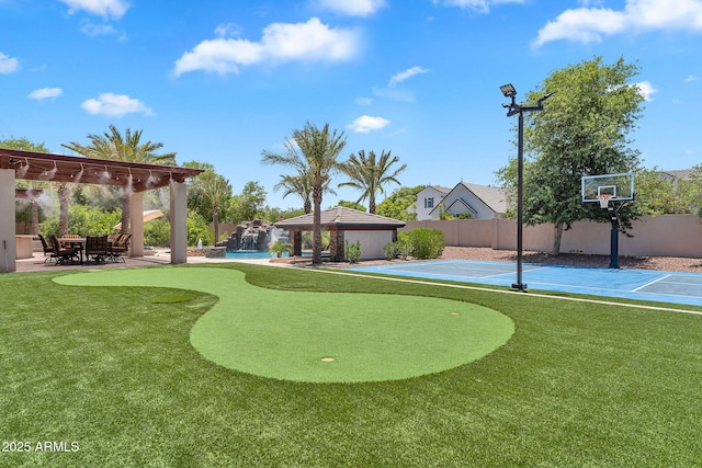 2371 E Sanoque Ct, Gilbert, AZ 85298 - surrounding community featuring a pergola, a putting green, a gazebo, and basketball hoop