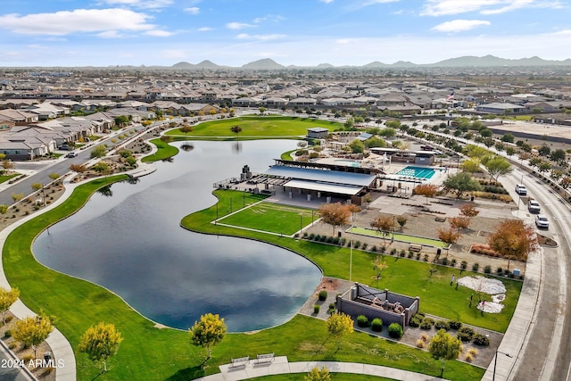 aerial view with a water and mountain view