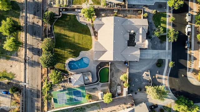 aerial view of a pool area