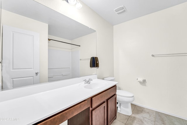 bathroom with tile patterned flooring, vanity, and toilet