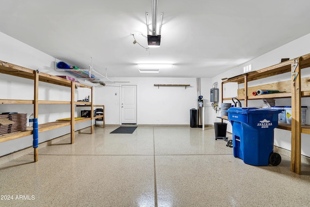 garage with a garage door opener