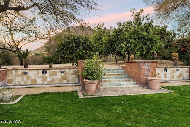 view of yard at dusk