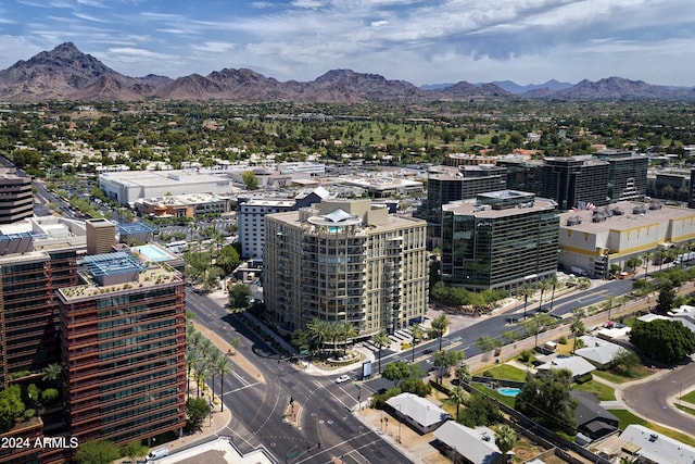 bird's eye view featuring a view of city and a mountain view