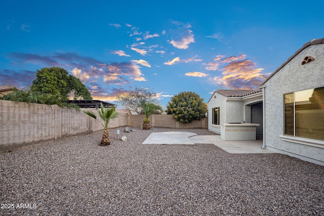 yard at dusk with a patio