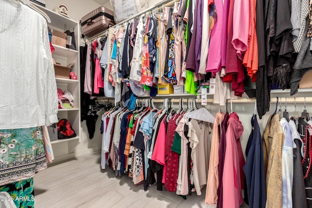 walk in closet featuring wood finished floors