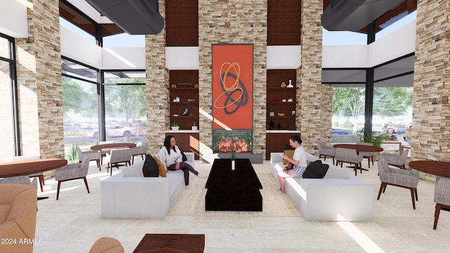 building lobby featuring a high ceiling