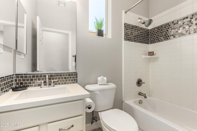 5407 S Tatum Ln, Gilbert, AZ 85298 - full bath with toilet, vanity, shower / washtub combination, and tasteful backsplash