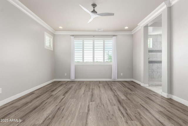 5407 S Tatum Ln, Gilbert, AZ 85298 - spare room with ornamental molding, wood finished floors, ceiling fan, baseboards, and recessed lighting