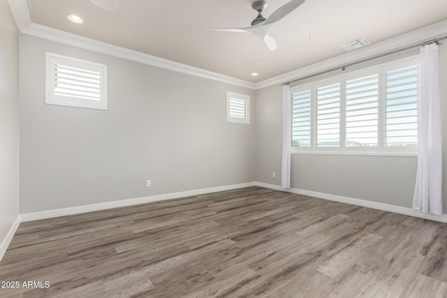 5407 S Tatum Ln, Gilbert, AZ 85298 - unfurnished room with crown molding, baseboards, wood finished floors, recessed lighting, and ceiling fan