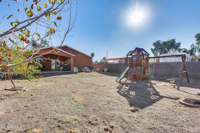 view of yard with a playground