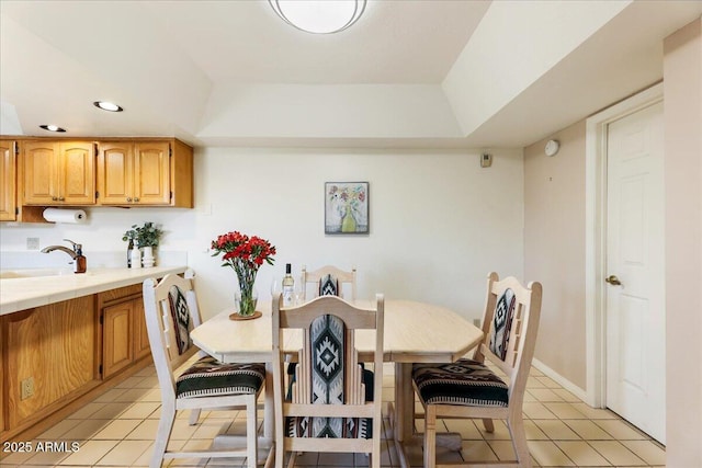 dining room featuring recessed lighting and light tile patterned flooring