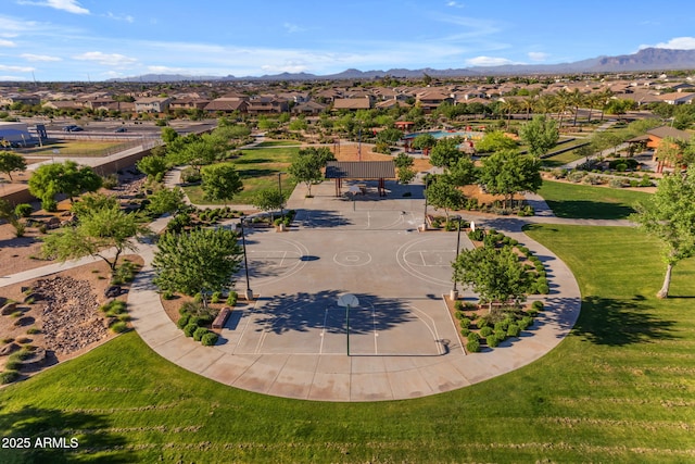 bird's eye view featuring a residential view and a mountain view