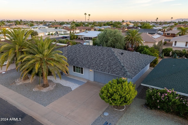 view of aerial view at dusk