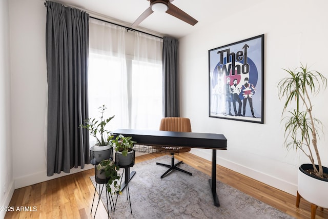 home office with hardwood / wood-style floors