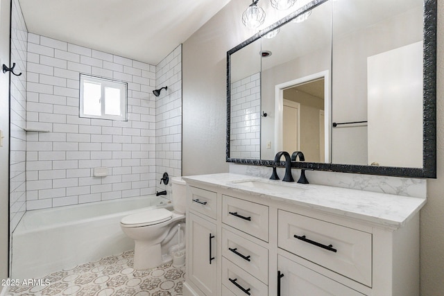 full bath with vanity, toilet, and bathing tub / shower combination