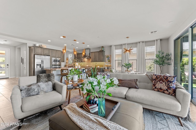 view of tiled living room