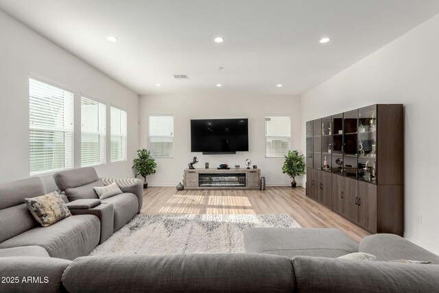 living room with light wood-type flooring