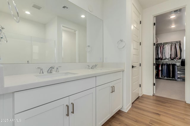 bathroom featuring hardwood / wood-style floors and vanity