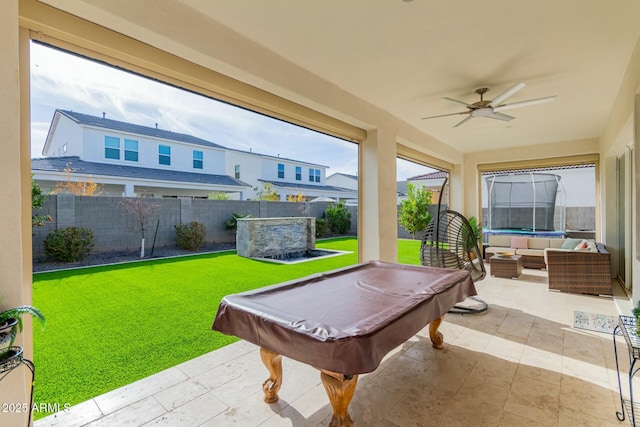 playroom featuring ceiling fan and pool table