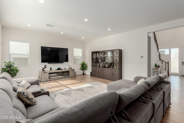 living room with light wood-type flooring