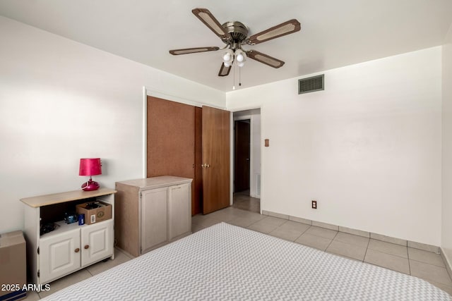 3617 W Luke Ave, Phoenix, AZ 85019 - bedroom featuring light tile patterned floors, baseboards, a ceiling fan, and visible vents