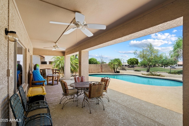 4002 N San Gabriel Cir, Mesa, AZ 85215 - fenced backyard with a ceiling fan, a patio area, and outdoor dining space