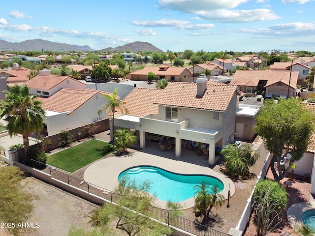 4002 N San Gabriel Cir, Mesa, AZ 85215 - view of swimming pool with a residential view, a fenced backyard, a mountain view, and a patio area