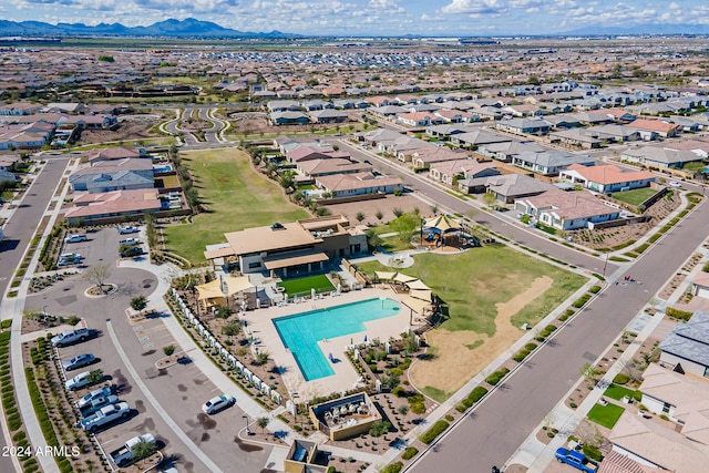 drone / aerial view with a mountain view