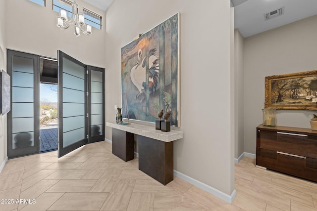 4093 Miners Gulch Way, Wickenburg, AZ 85390 - home office with baseboards, visible vents, an inviting chandelier, and a healthy amount of sunlight