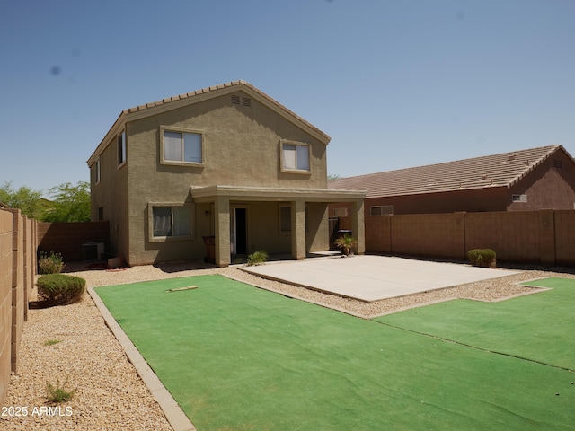 43241 W Kristal Ln, Maricopa, AZ 85138 - back of house with a patio area, stucco siding, a fenced backyard, and cooling unit