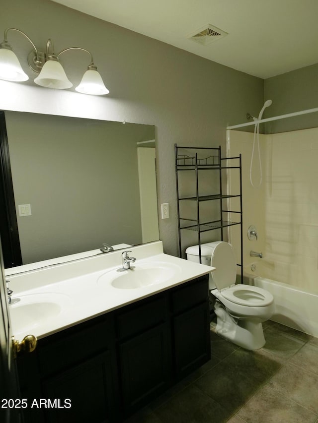 43241 W Kristal Ln, Maricopa, AZ 85138 - bathroom featuring double vanity, toilet, shower / washtub combination, and tile patterned floors