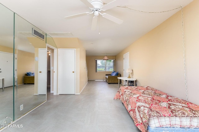 bedroom with a closet and ceiling fan