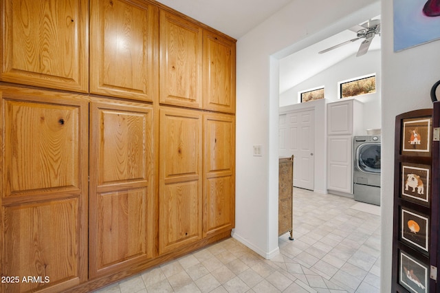128 N French Dr, Prescott, AZ 86303 - laundry room with washer / dryer, ceiling fan, baseboards, and light tile patterned floors