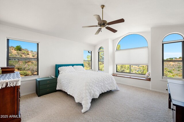 128 N French Dr, Prescott, AZ 86303 - carpeted bedroom featuring lofted ceiling, baseboards, and ceiling fan
