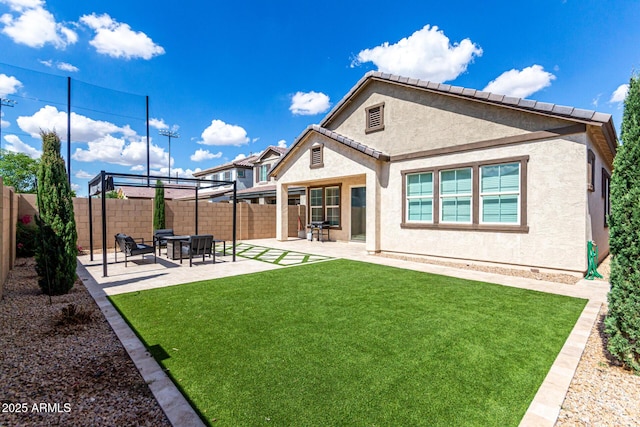 2716 S Chatsworth, Mesa, AZ 85209 - rear view of property with a fenced backyard, a patio, and stucco siding