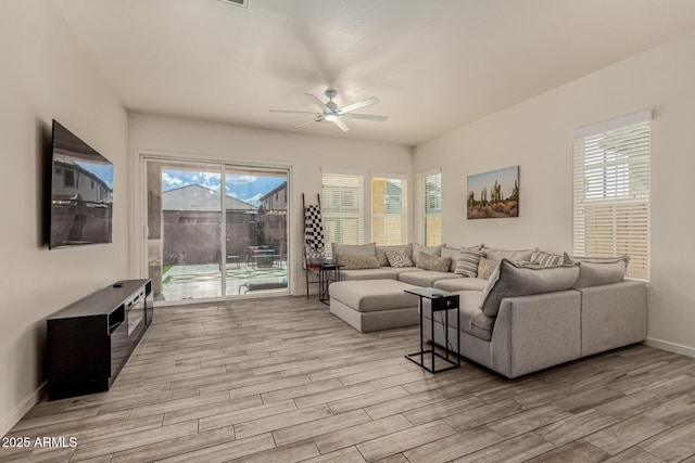 2716 S Chatsworth, Mesa, AZ 85209 - living area with ceiling fan, light wood finished floors, and plenty of natural light