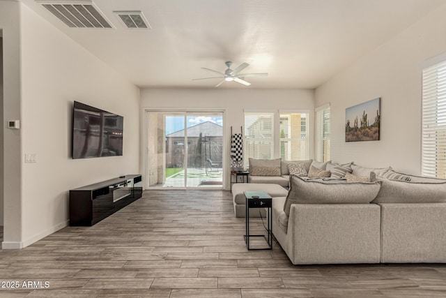 2716 S Chatsworth, Mesa, AZ 85209 - living area featuring a ceiling fan and wood finished floors